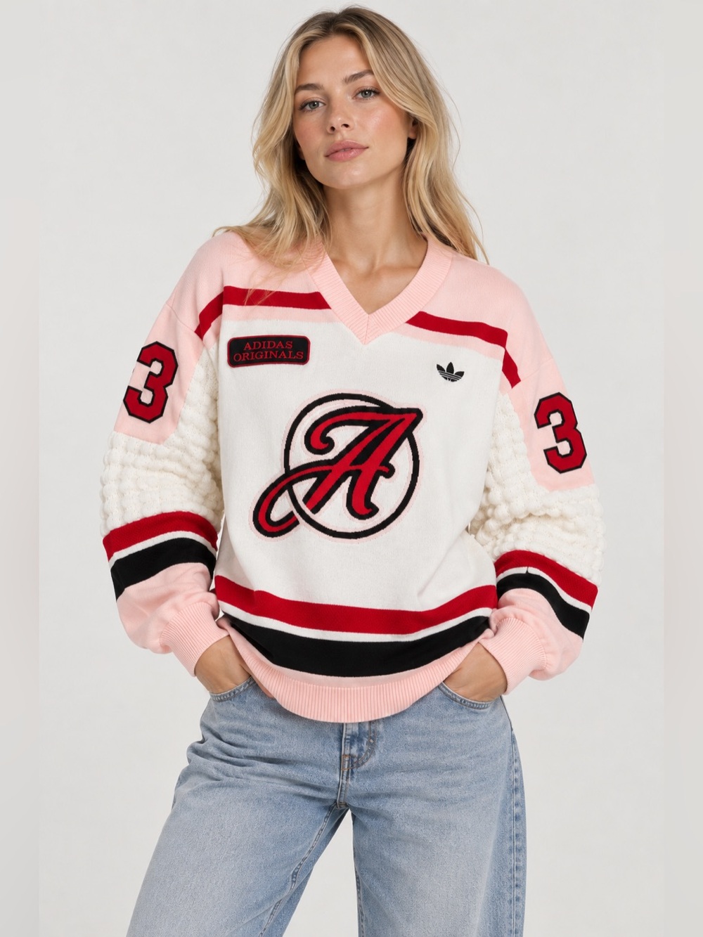 adidas Originals Women OS Jersey Sweater L White Pink Red Black NWT